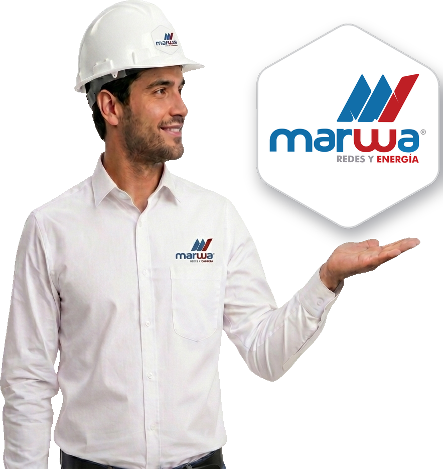 Ingeniero MARWA presentando el logo · redes y energía